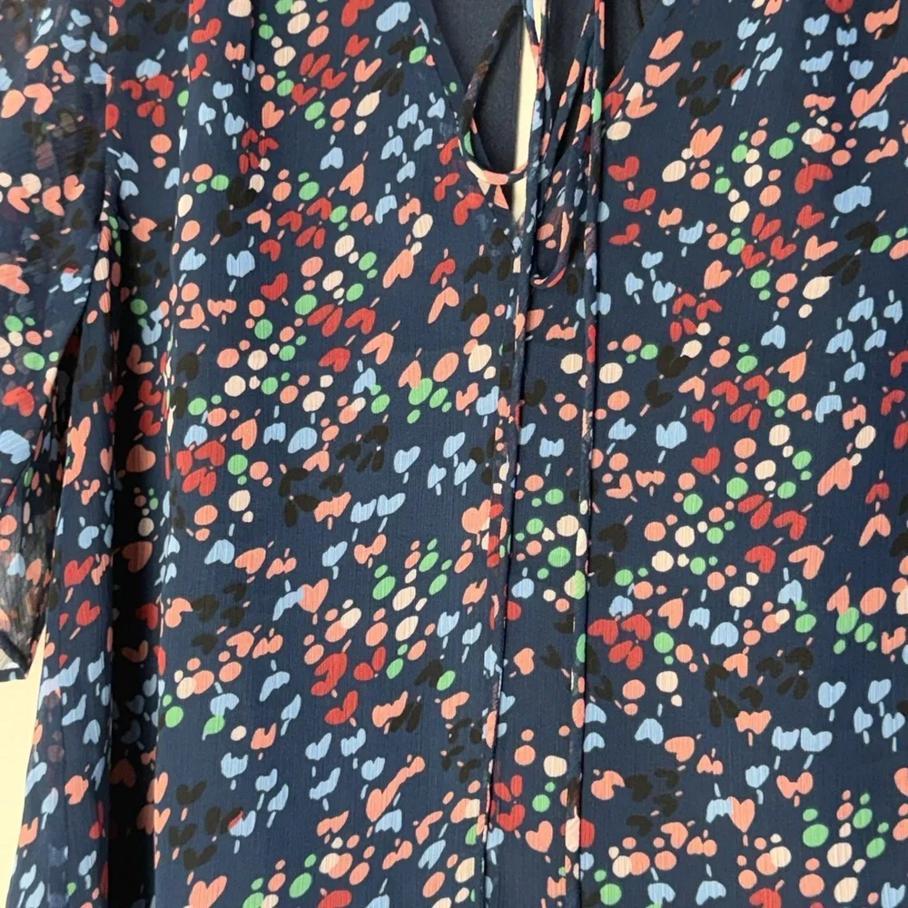 Ted Baker Navy Floral Dot Tie-Neck Blouse Size O NWT